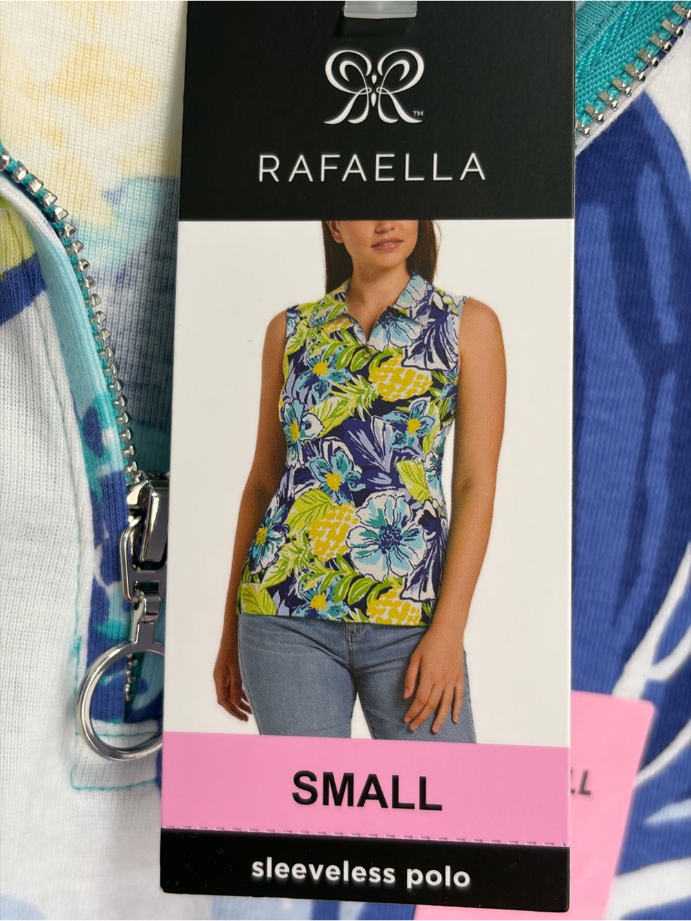 Rafaella Sleeveless Zip Polo in Teal, Blue & Yellow Floral NWT SMALL - Picture 6 of 10